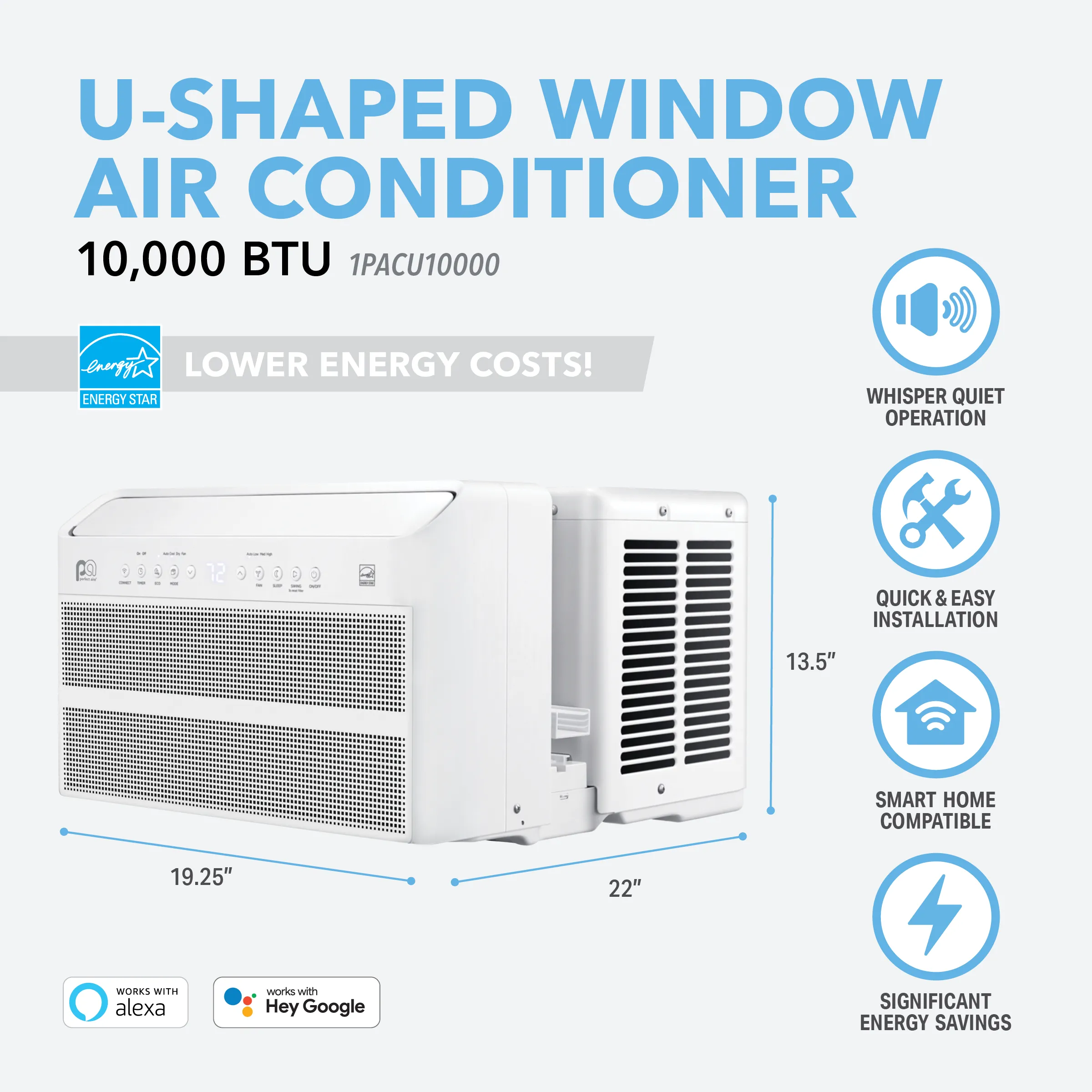 10,000 BTU 115V Energy Star U-Shaped Inverter Window Air Conditioner with Wireless Smart Controls