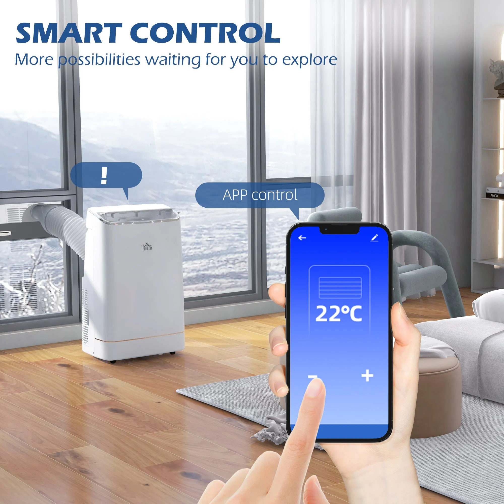 14,000 BTU Mobile Air Conditioner, Smart Home WiFi Compatible, with Heater, Cooler, Dehumidifier, Fan, 24H Timer