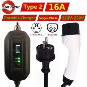 16A Type 2 Portable EV Charger Adapter IEC62196 Convertor EVSE Home Electric Vehicle Car Charging Station Single Phase 220V-250V