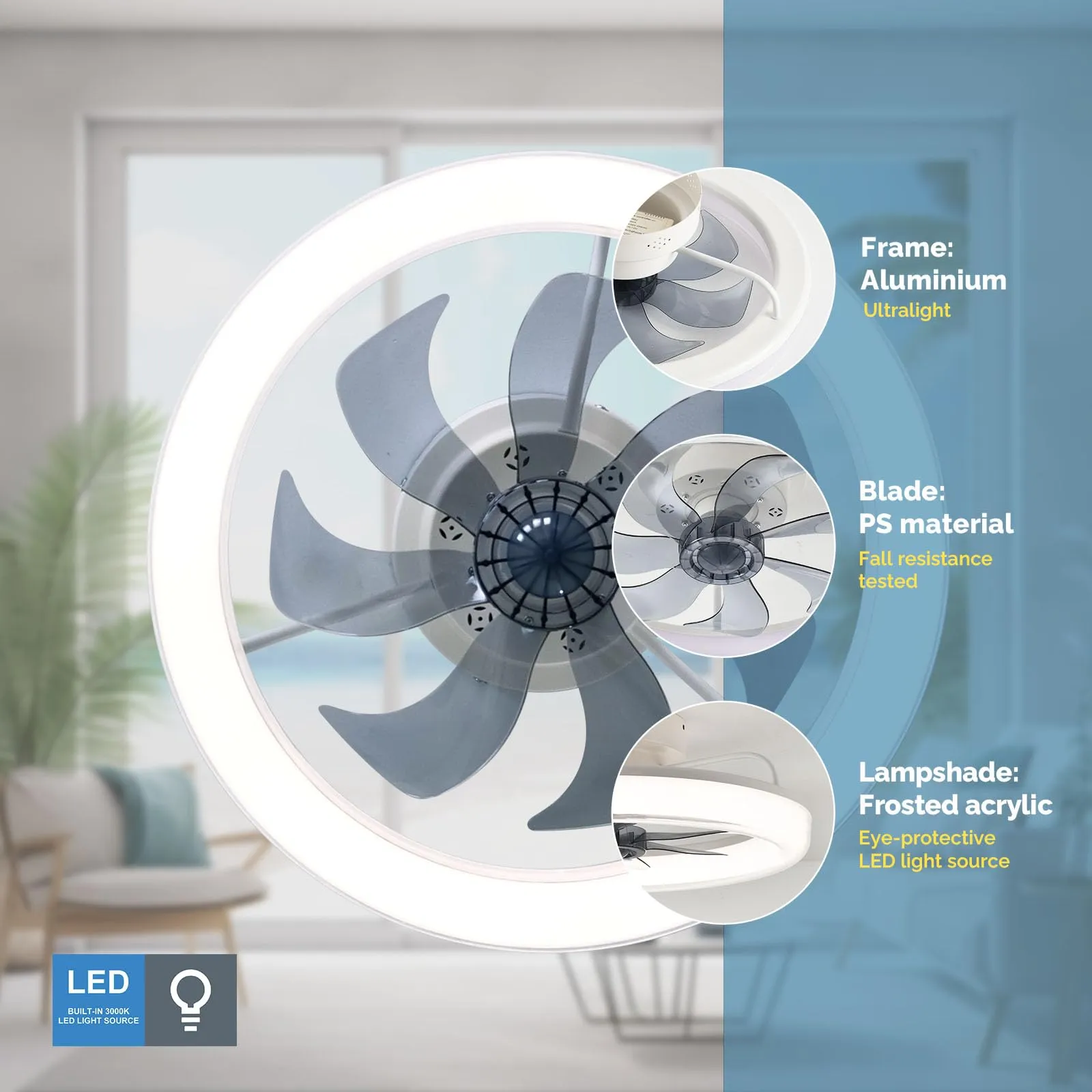 20" CHANFOK Orison Low Profile Ceiling Fan with Light, Compatible with Alexa & Google Home, Voice Control