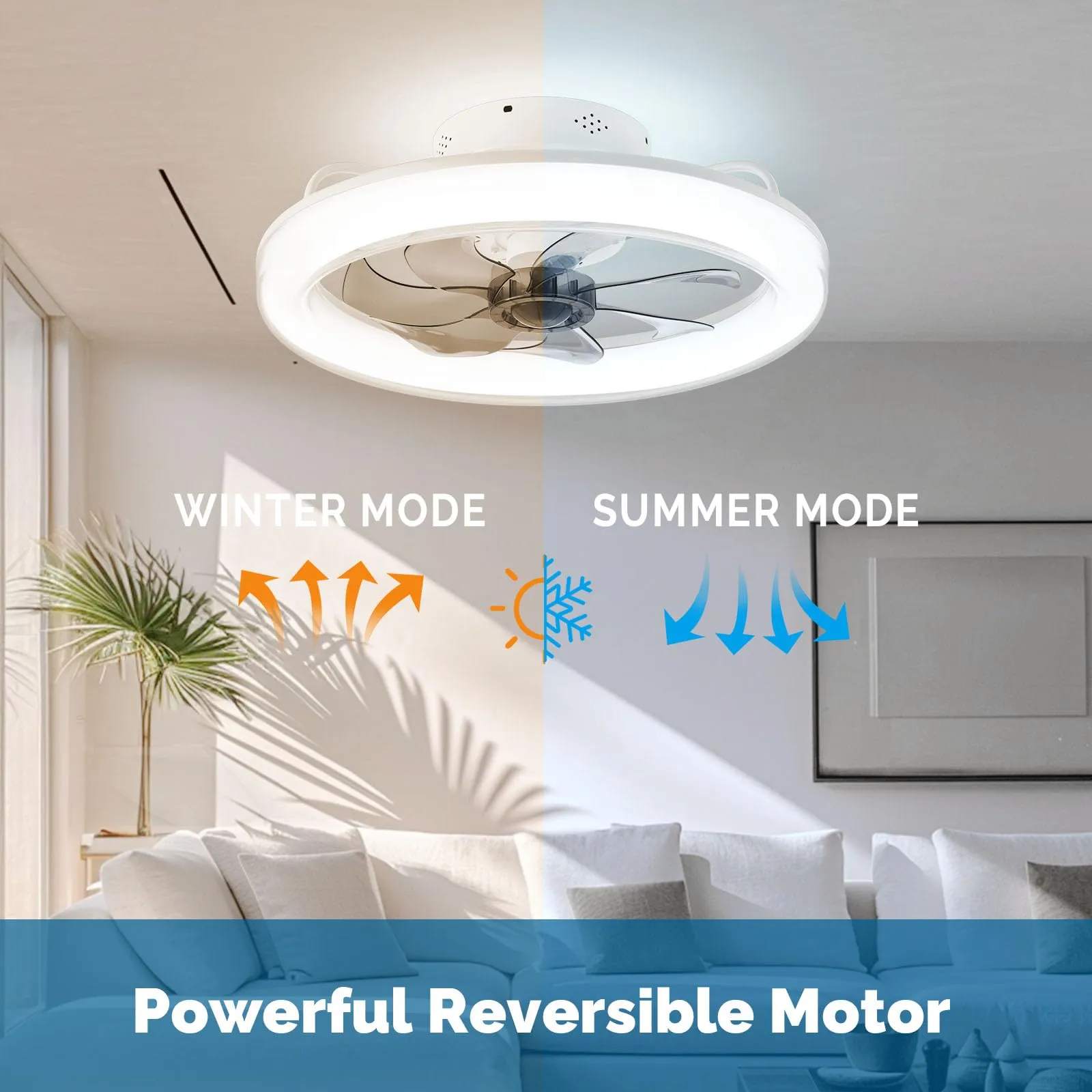 20" CHANFOK Orison Low Profile Ceiling Fan with Light, Compatible with Alexa & Google Home, Voice Control