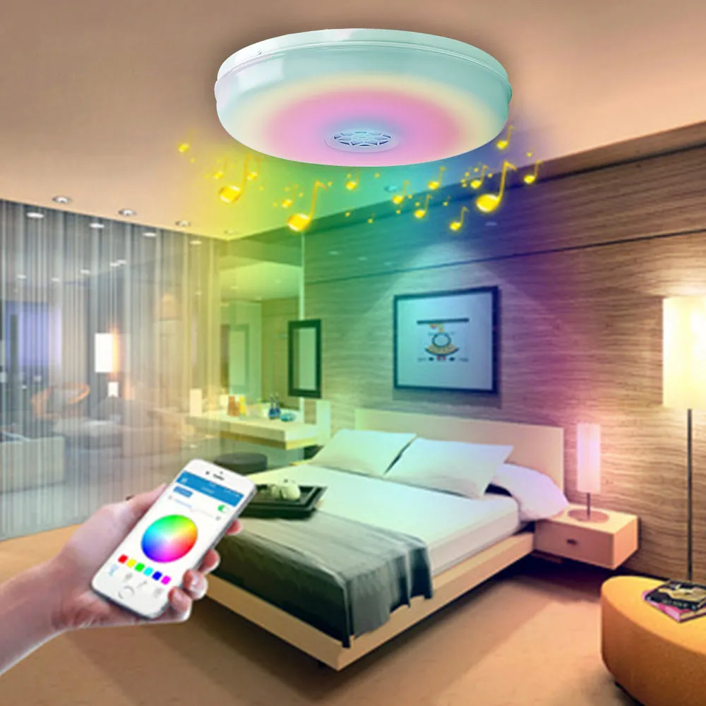 24W Wi-Fi Ceiling Lights RGB W WW, Dimmable with Bluetooth Speaker, Amazon Alexa and Google Home Compatible