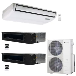 3-Zone Klimaire 20.8 SEER2 Multi Split Ducted Recessed Floor-ceiling Air Conditioner Heat Pump System 18 18 24