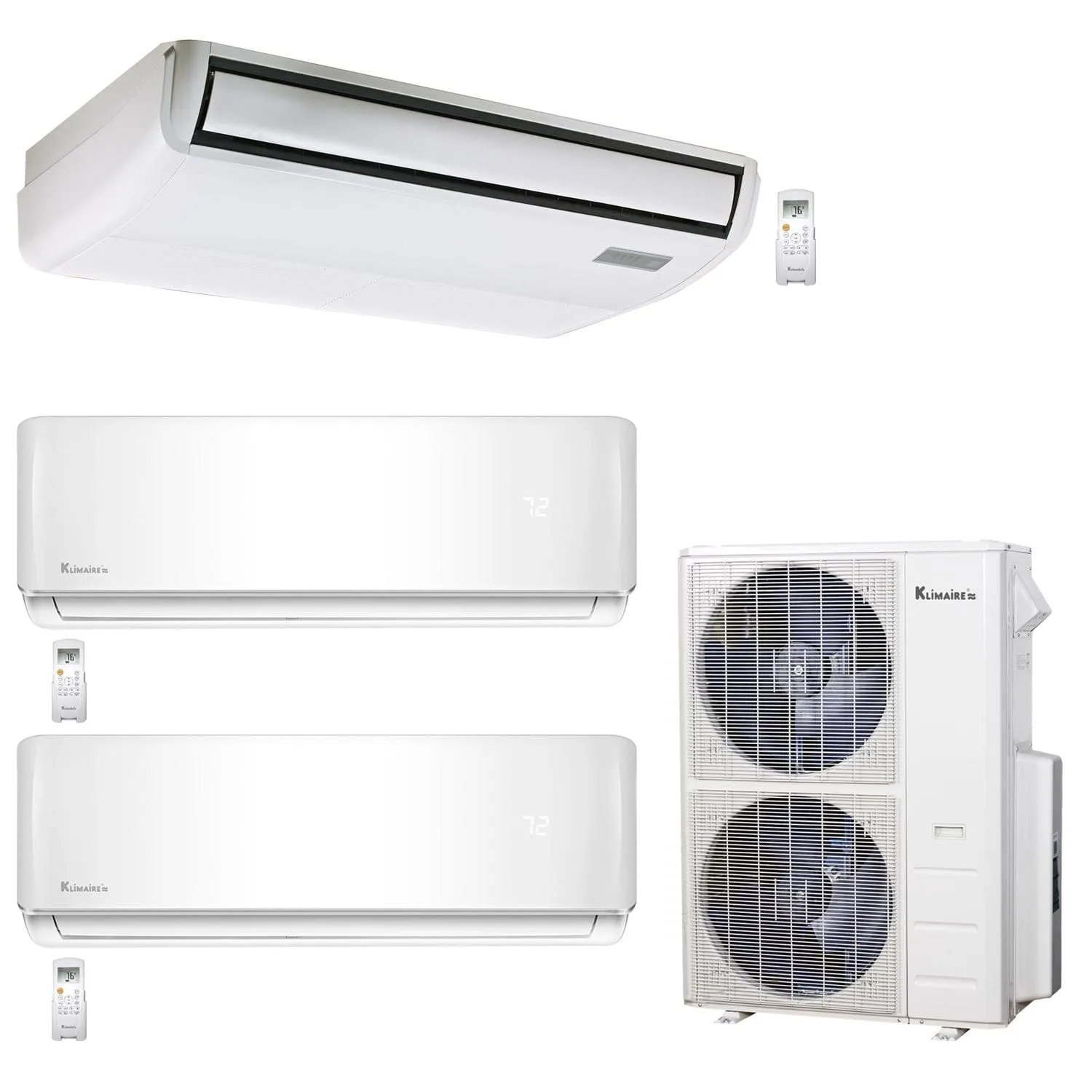 3-Zone Klimaire 21.1 SEER2 Multi Split Wall Mount Foor-ceiling Air Conditioner Heat Pump System 12 18 24