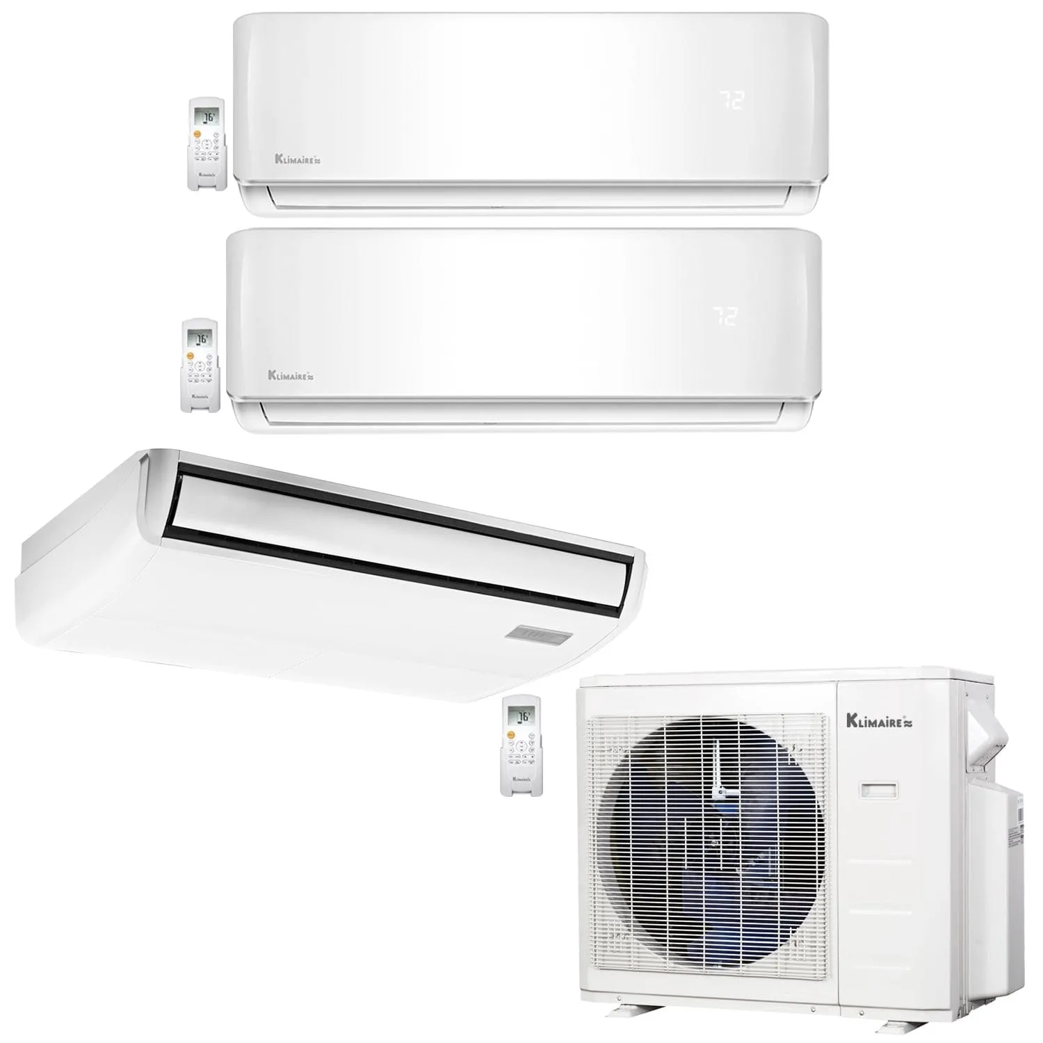 3-Zone Klimaire 23.1 SEER2 Multi Split Wall Mount Floor-ceiling Air Conditioner Heat Pump System 12 12 24