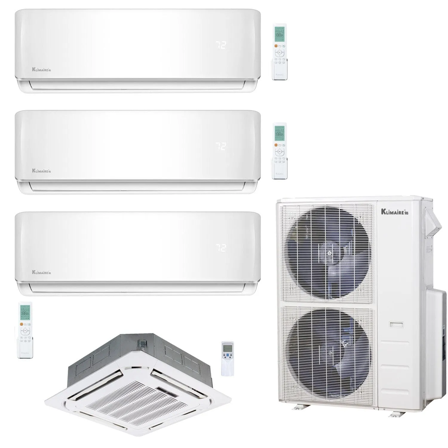 4-Zone Klimaire 21.1 SEER2 Multi Split Wall Mount Ceiling Cassette Air Conditioner Heat Pump System 12 12 12 24