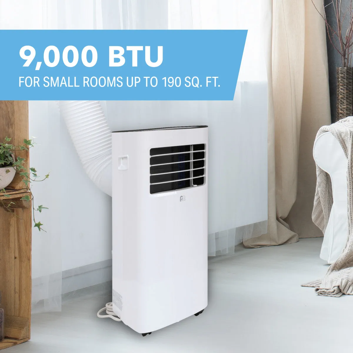 9,000 BTU/5,300 SACC Compact Portable Air Conditioner with Full-Function Remote Control