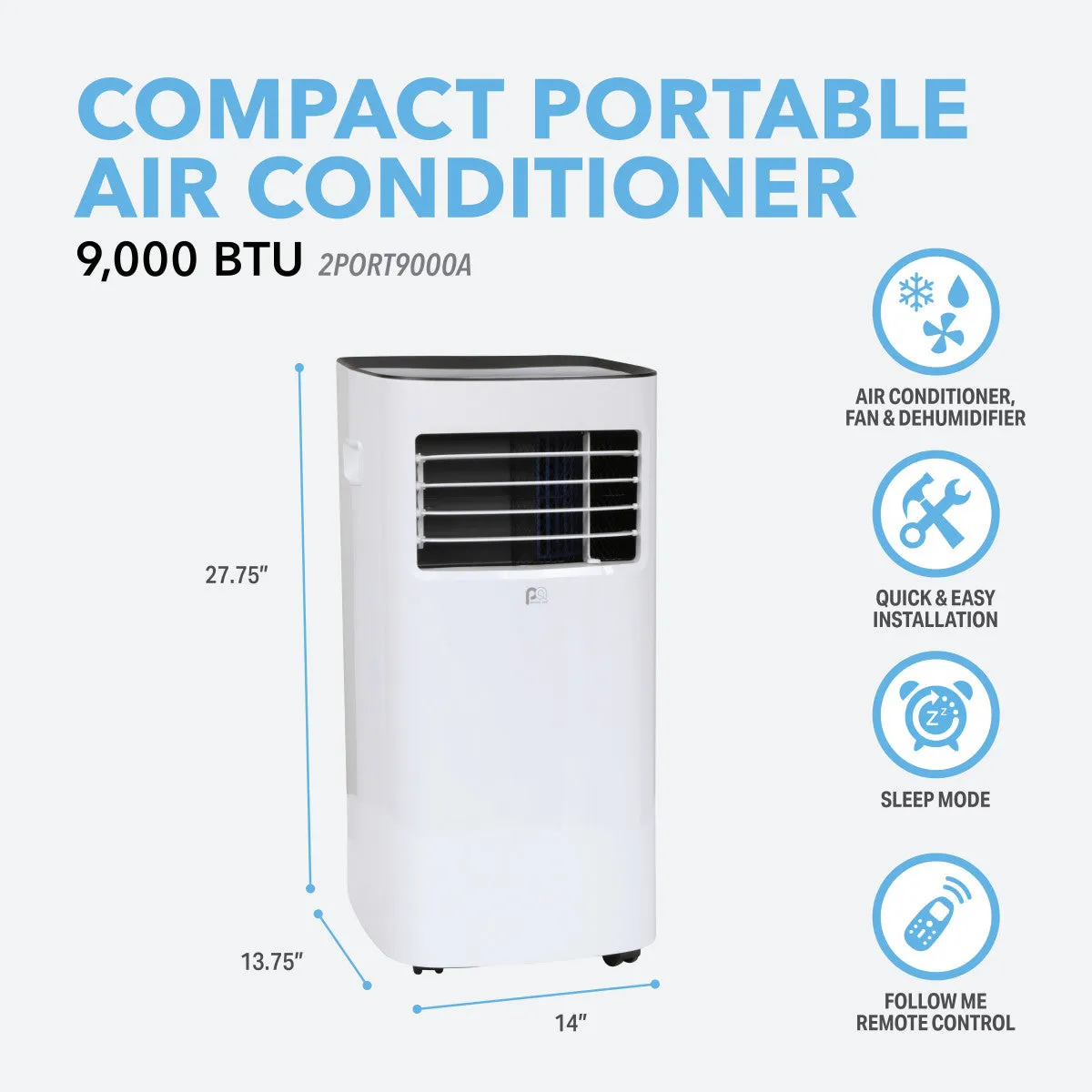 9,000 BTU/5,300 SACC Compact Portable Air Conditioner with Full-Function Remote Control