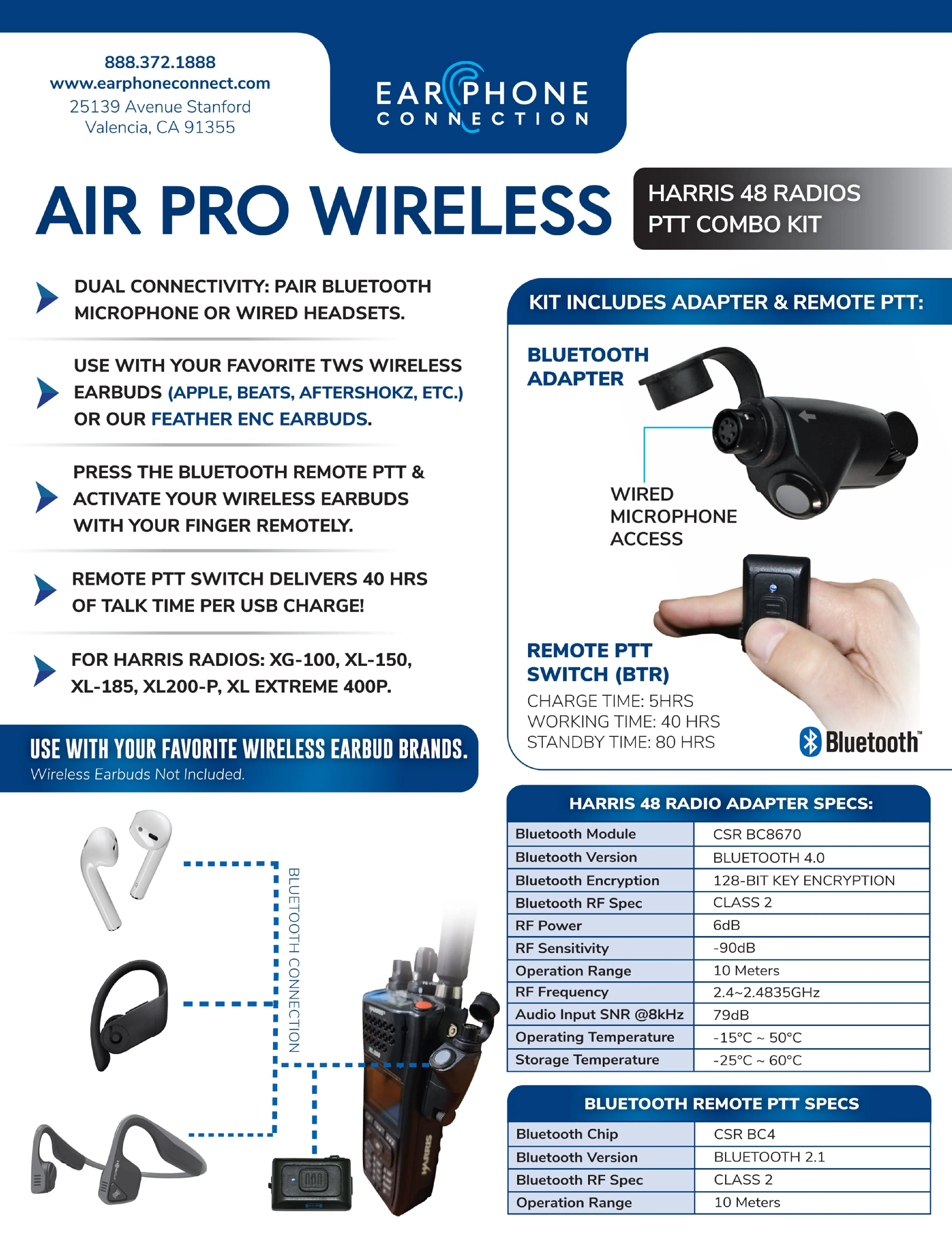 Air Pro Wireless Harris Kit for Bluetooth Earbuds