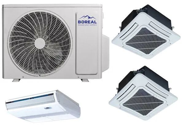 Boreal 30,000 BTU 21 SEER2 Tri Zone Ceiling Cassette/Universal Floor/Ceiling  Mini Split System (12k, 12k, 9k) 208-230V