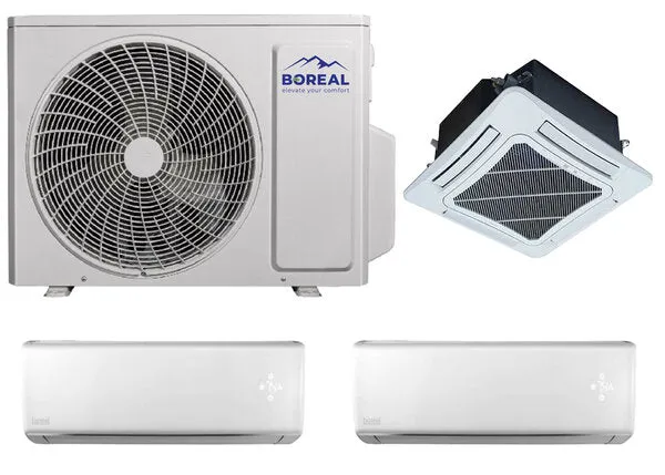 Boreal 30,000 BTU 21 SEER2 Tri Zone Wall Mounted/Ceiling Cassette Mini Split System (18k, 9k, 9k) 208-230V