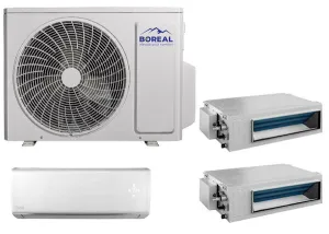 Boreal 30,000 BTU 21 SEER2 Tri Zone Wall Mounted/Slim Duct Mini Split System (9k, 9k, 9k) 208-230V