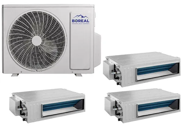 Boreal 36,000 BTU 21 SEER2 Tri Zone Slim Duct (HS) Mini Split System (12k, 12k, 12k) 208-230V