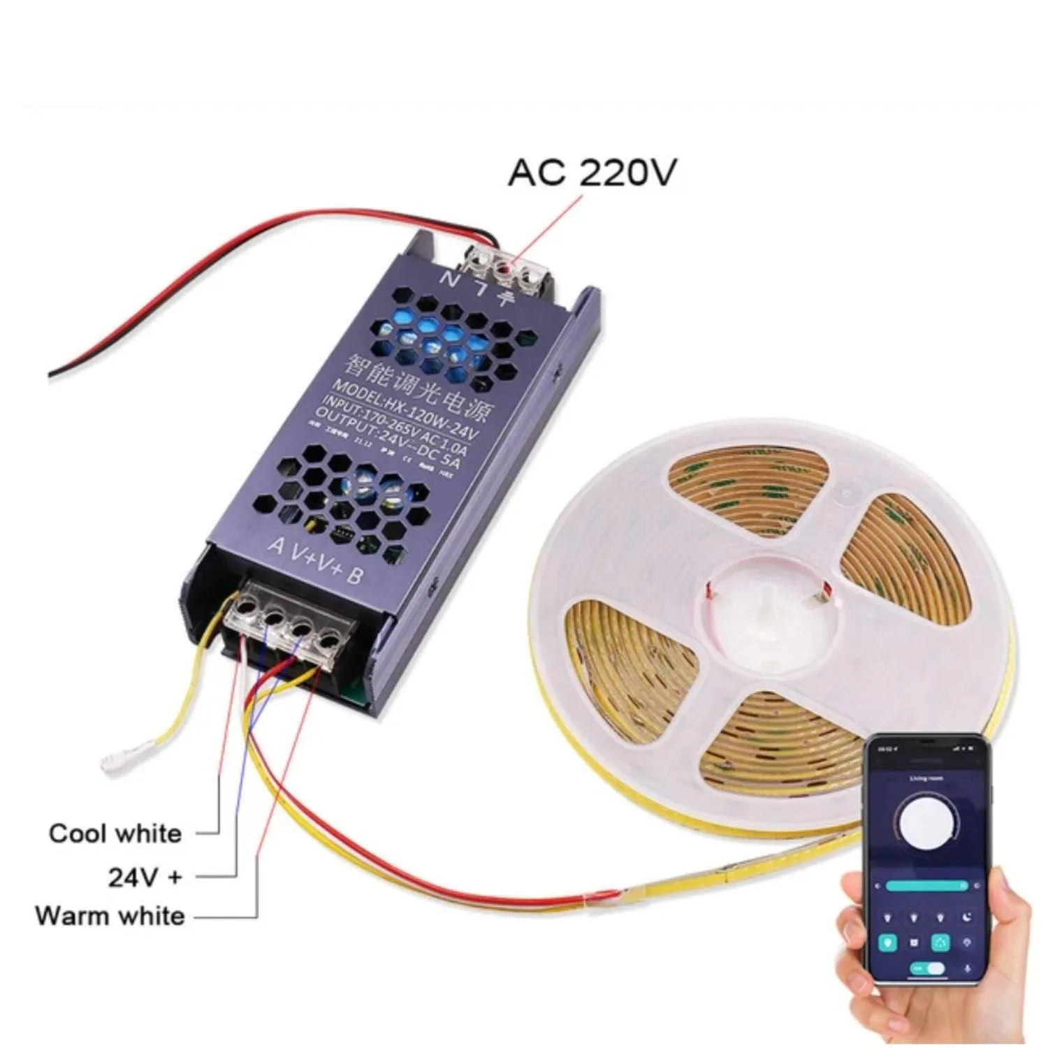 CCT LED Strip Dimmable Power Supply 24V Transformer with Dimmer 120W 450W LED Driver Bluetooth APP Control WW CW