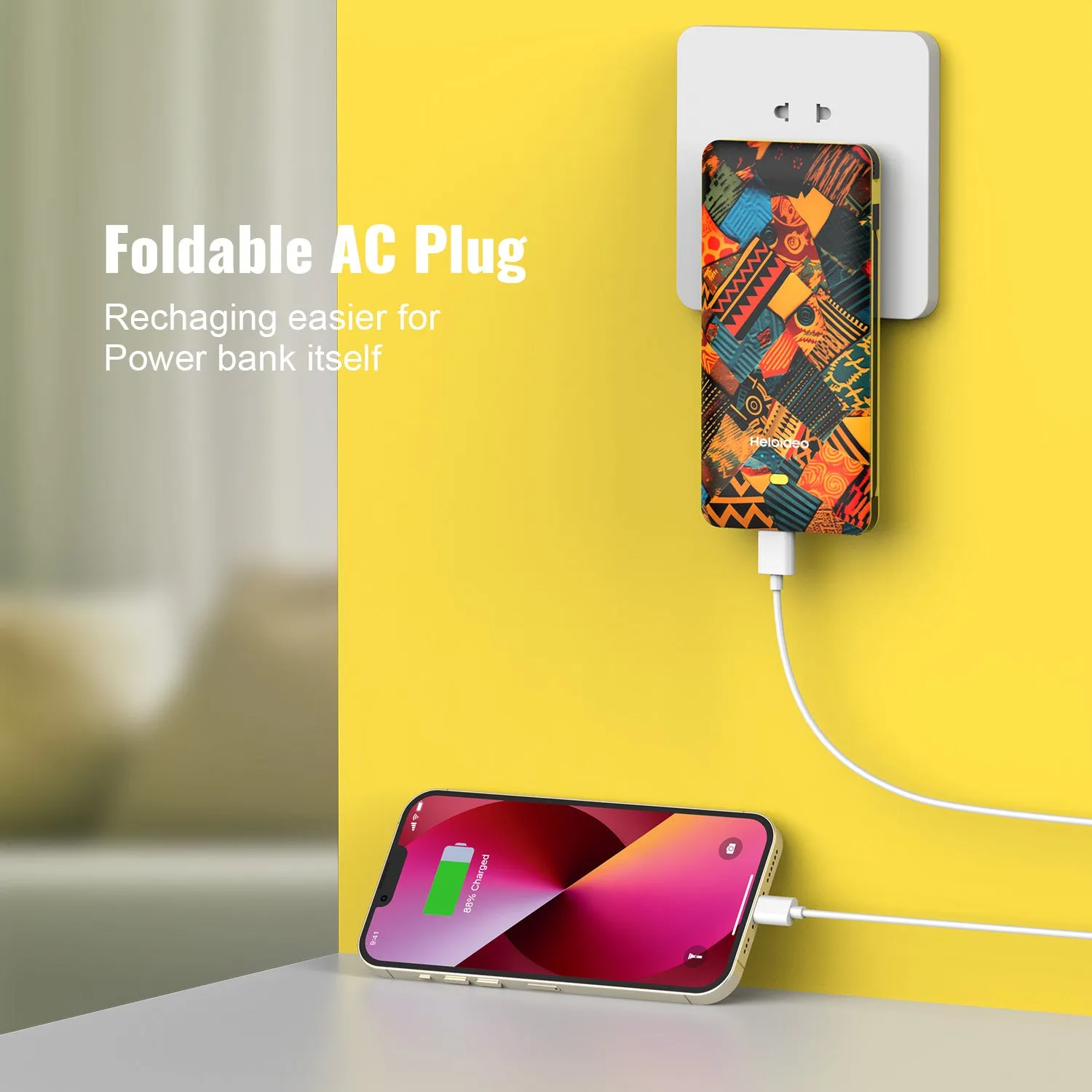 colorful 10000mah 20W AC plug Power Bank with cables Heloideo PB180C