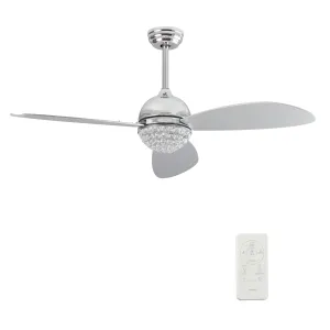 COREN 48 inch 3-Blade Crystal Chandelier Smart Ceiling Fan with LED Light Kit & Remote - Silver/Silver