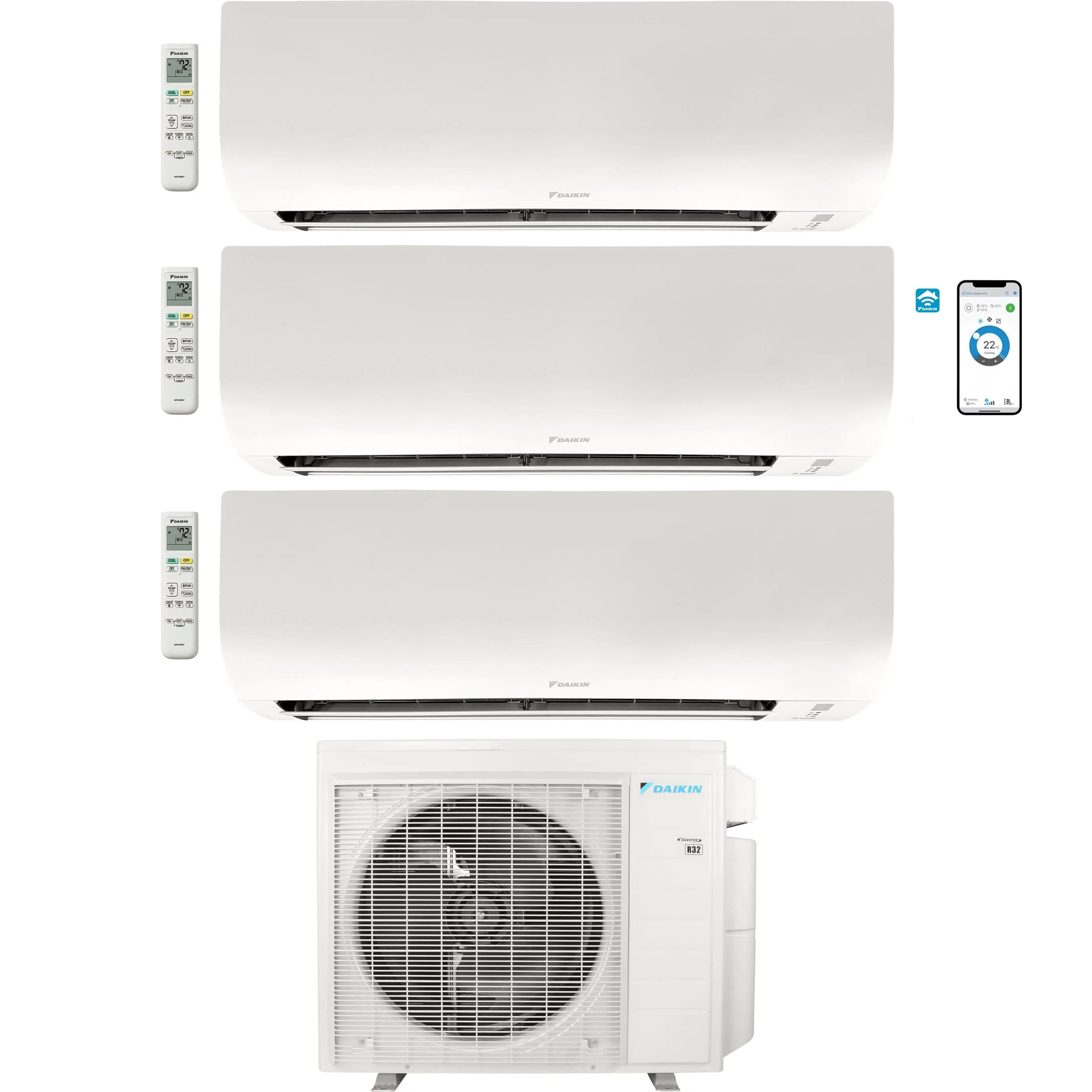 Daikin 3-Zone Wall Mounted Ductless Mini-Split 24,000 BTU Heat Pump Air Conditioner 7K   12K   15K- 21 SEER2 R32 Wi-Fi Enabled