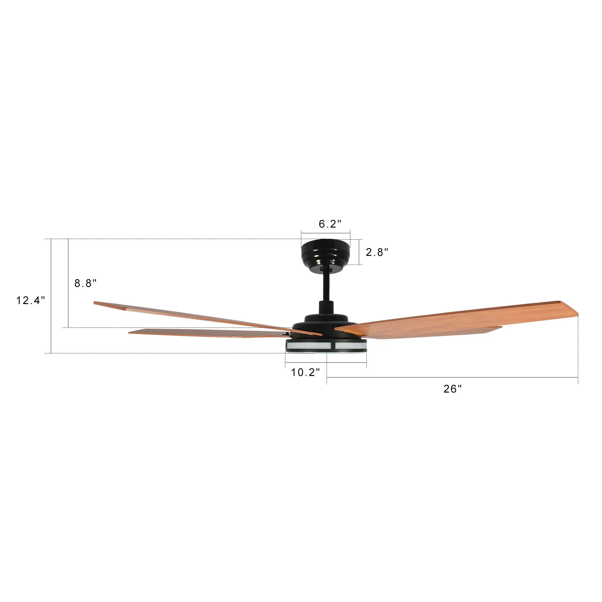 ELIRA 52 inch 5-Blade Smart Ceiling Fan with LED Light Kit & Remote - Black/Wood Grain