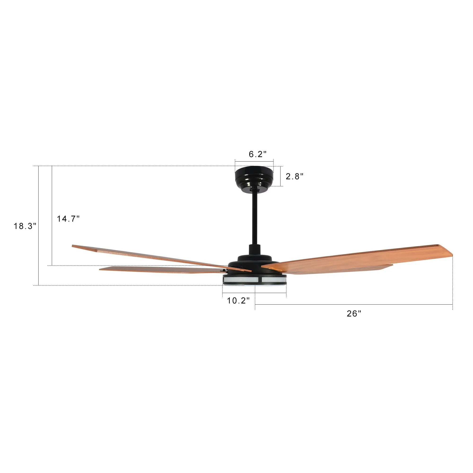 ELIRA 52 inch 5-Blade Smart Ceiling Fan with LED Light Kit & Remote - Black/Wood Grain