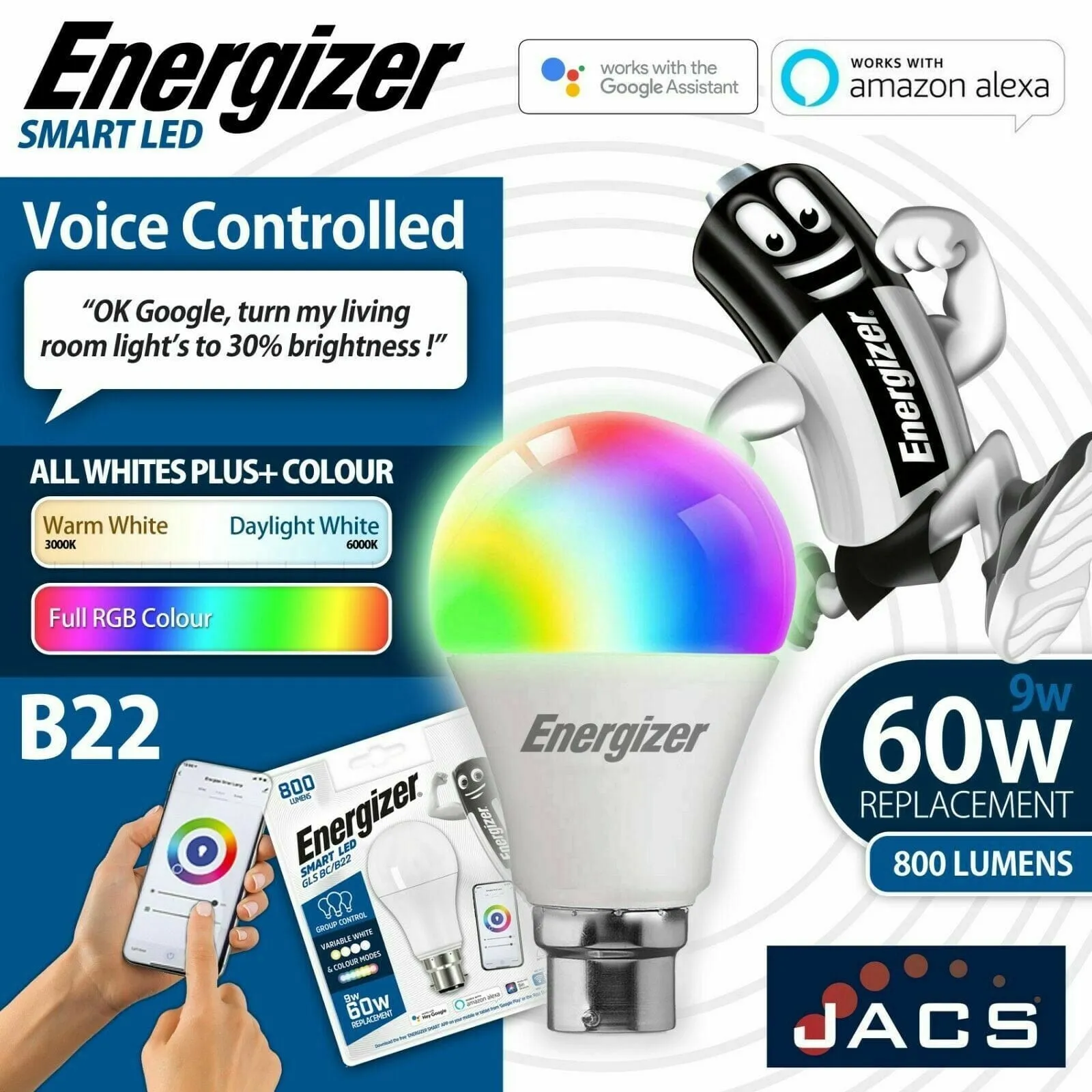 Energizer 9W Smart Led B22 Glass Bulb