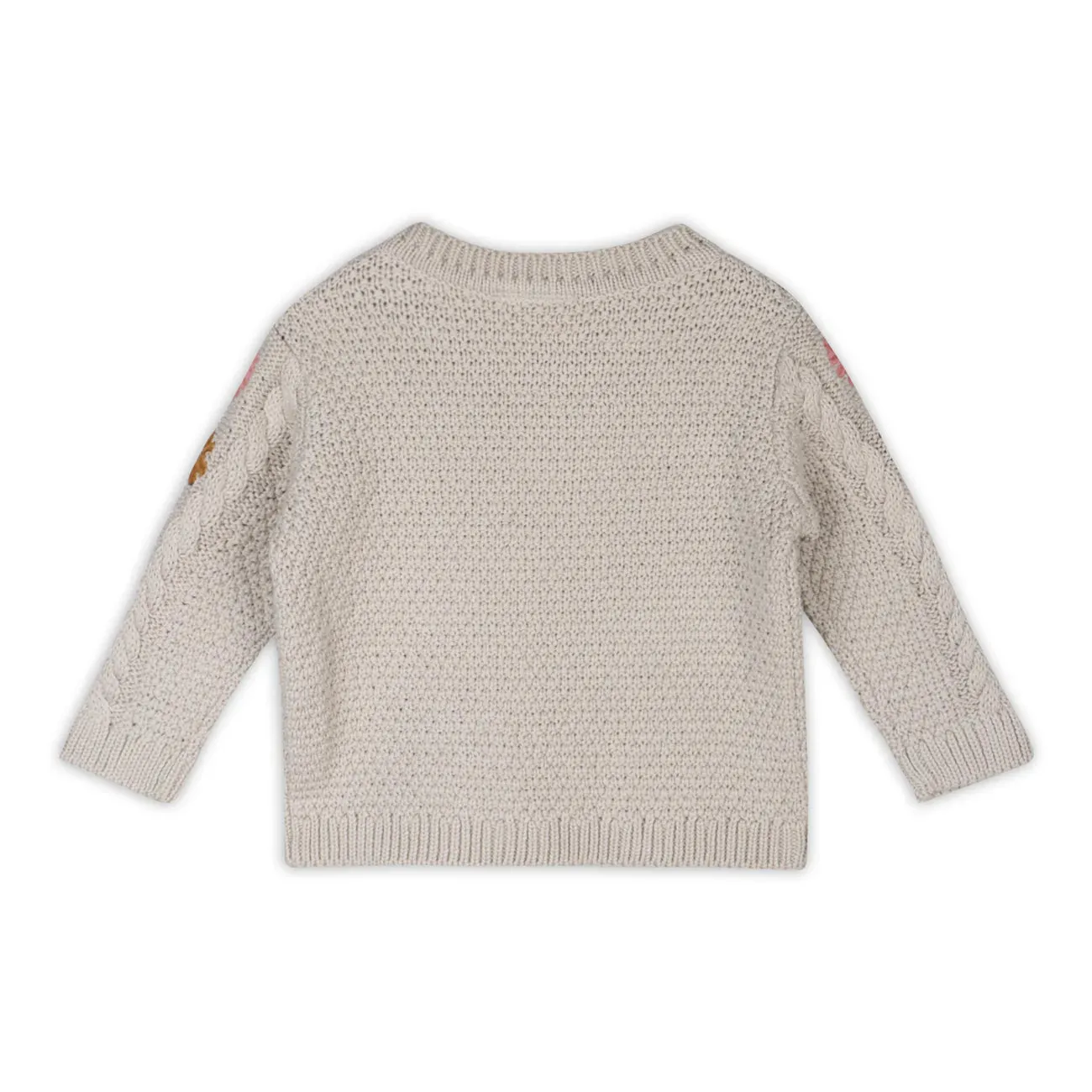 Floral Embroidered Chunky Knit Baby Pullover Sweater in Stone