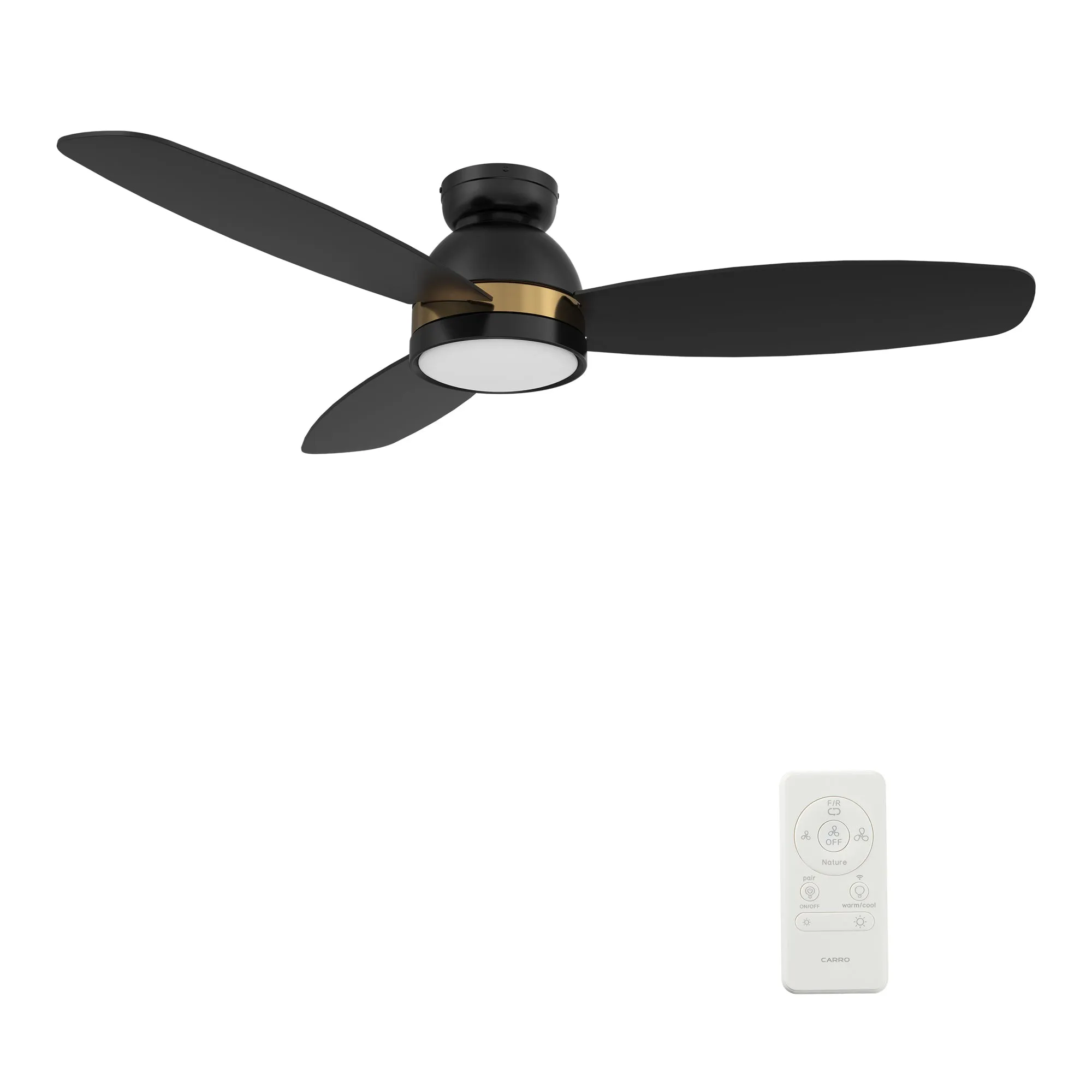 FREMONT 48 inch 3-Blade Flush Mount Smart Ceiling Fan with LED Light Kit & Remote- Black/Black