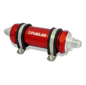 FUELAB 82834-2 In-Line Fuel Filter (12AN in/out, 5 inch 6 micron fiberglass element) Red