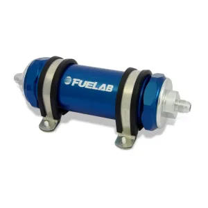 FUELAB 85802-3 In-Line Fuel Filter With Check Valve (10AN in/out, 5 inch 10 micron paper element) Blue