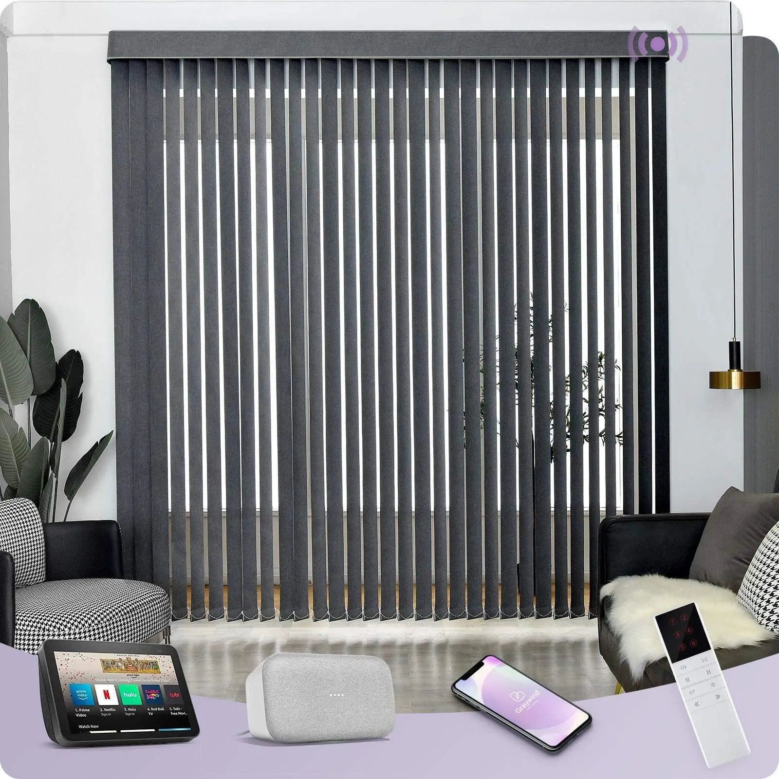 Graywind Smart Vertical Blinds | Blackout Series | Customizable