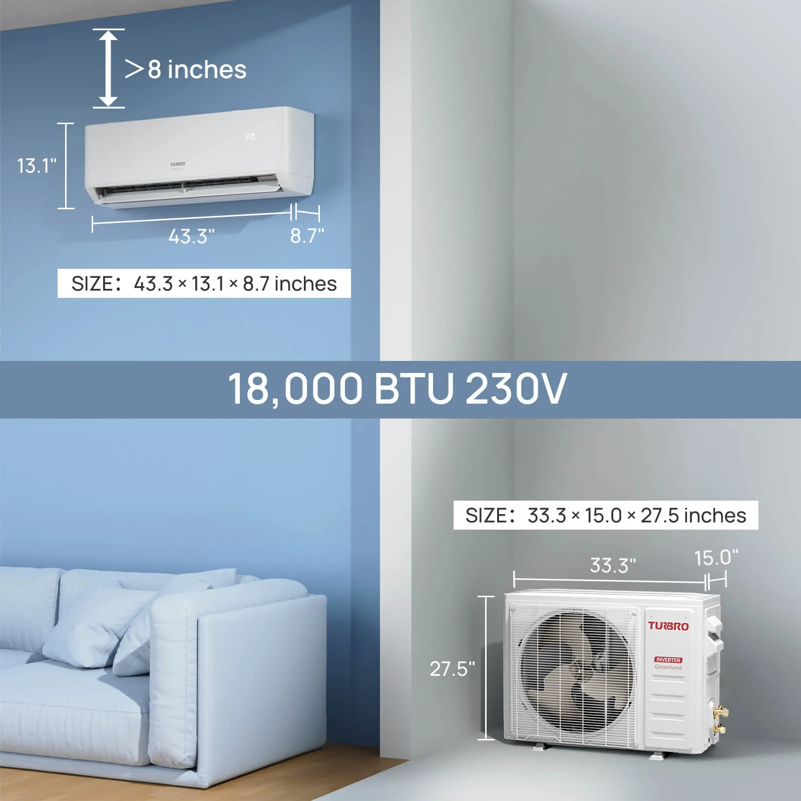 Greenland 18,000 BTU WiFi Ductless Mini Split AC with Heat Pump