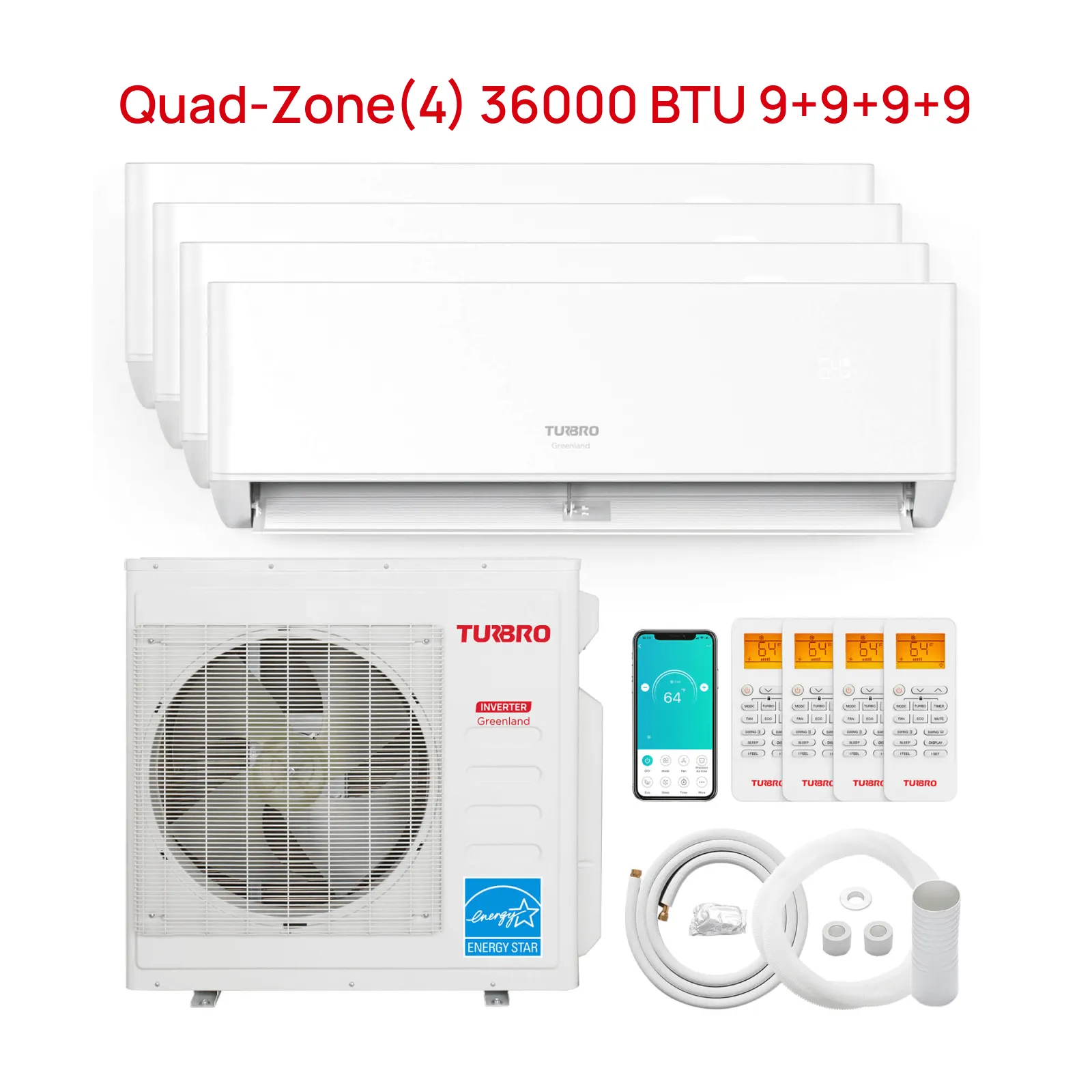 Greenland 36,000 BTU Quad-Zone Mini Split Air Conditioner with Heat Pump - 4 Zones