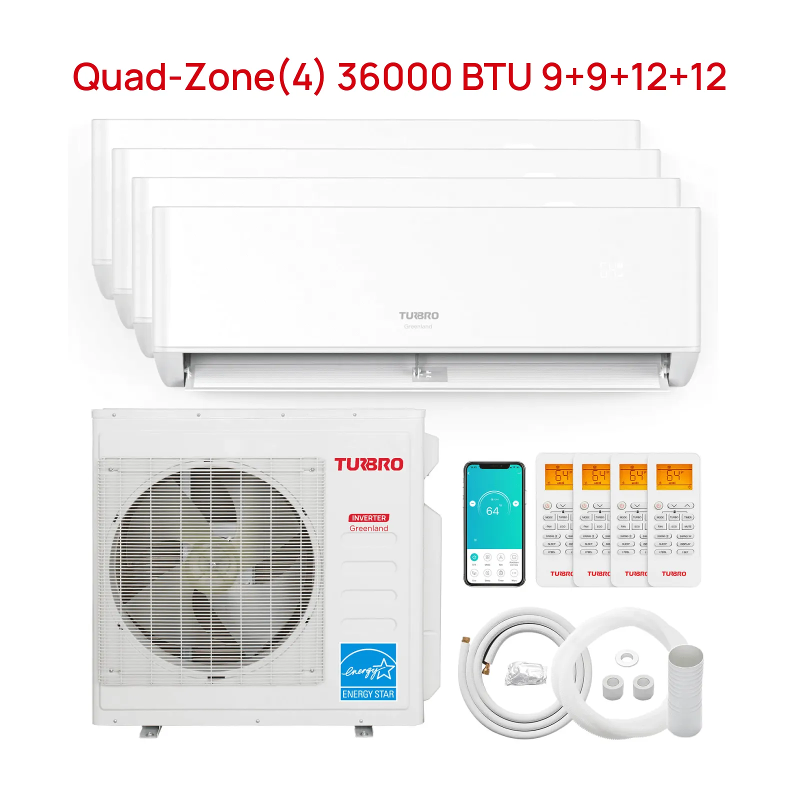 Greenland 36,000 BTU Quad-Zone Mini Split Air Conditioner with Heat Pump - 4 Zones