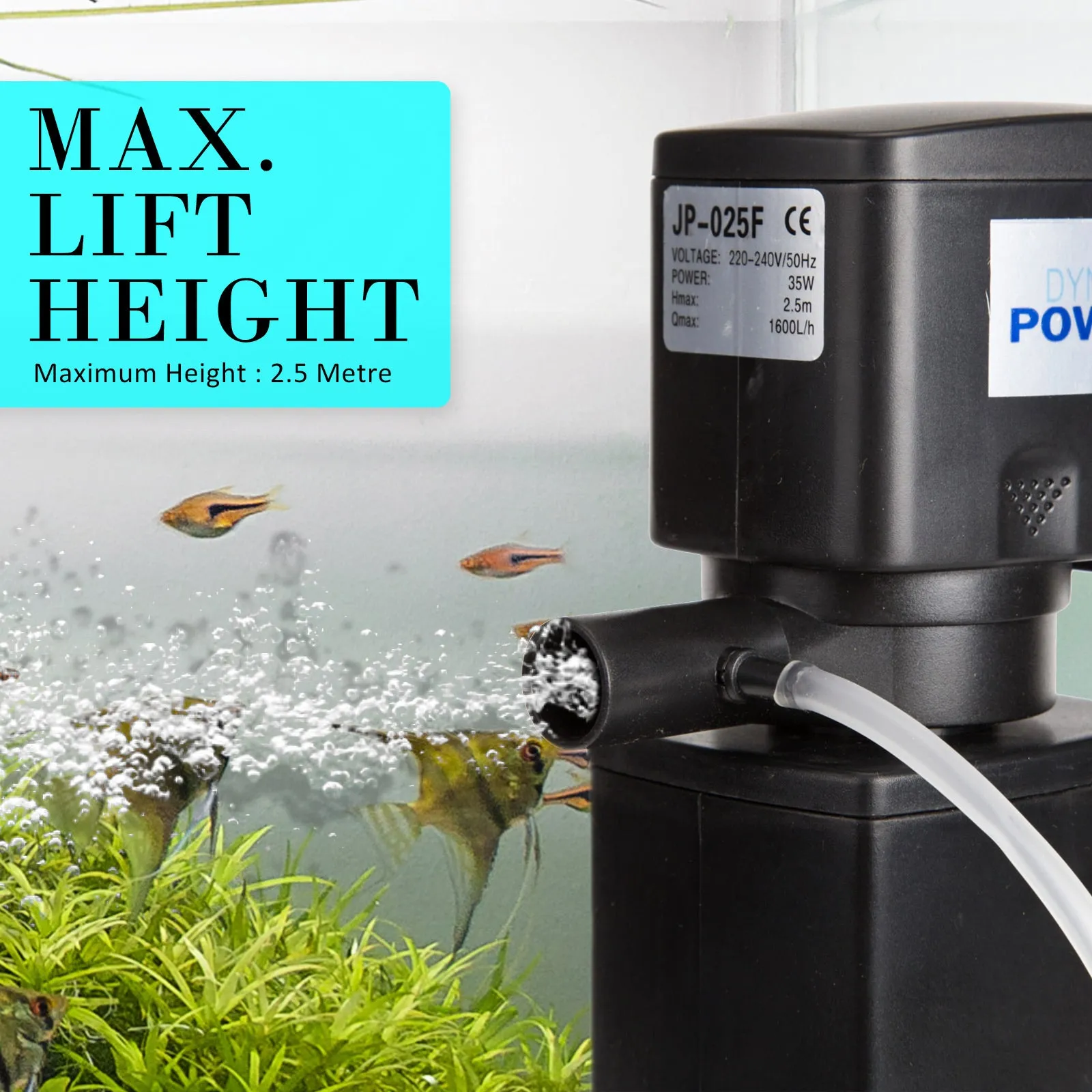 High Efficiency Aquarium Submersible Filter Pump 1600L/H, Dynamic Power