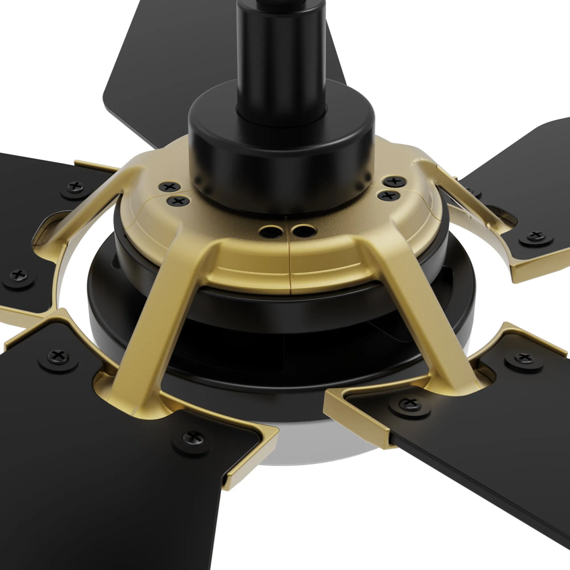 KAJ 52 inch 5-Blade Smart Ceiling Fan with LED Light Kit & Remote - Black/Black (Gold Detail)