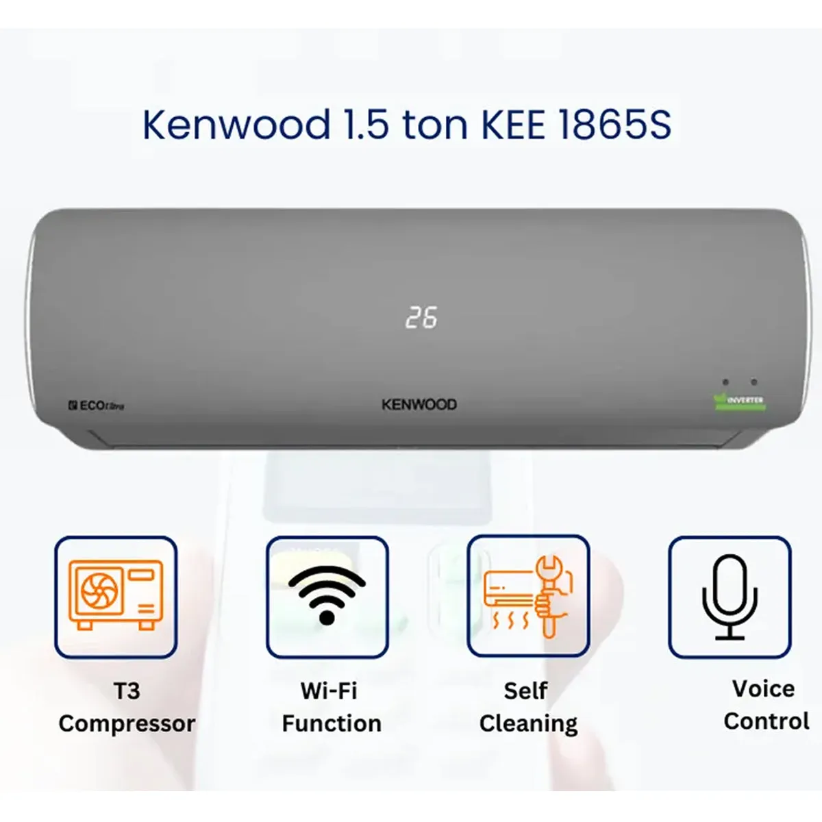 Kenwood 1.5 ton KEE 1865S eEco Ultra Air Conditioner – Energy Efficiency up to 75% AC – T3 – WIFI-Voice Control