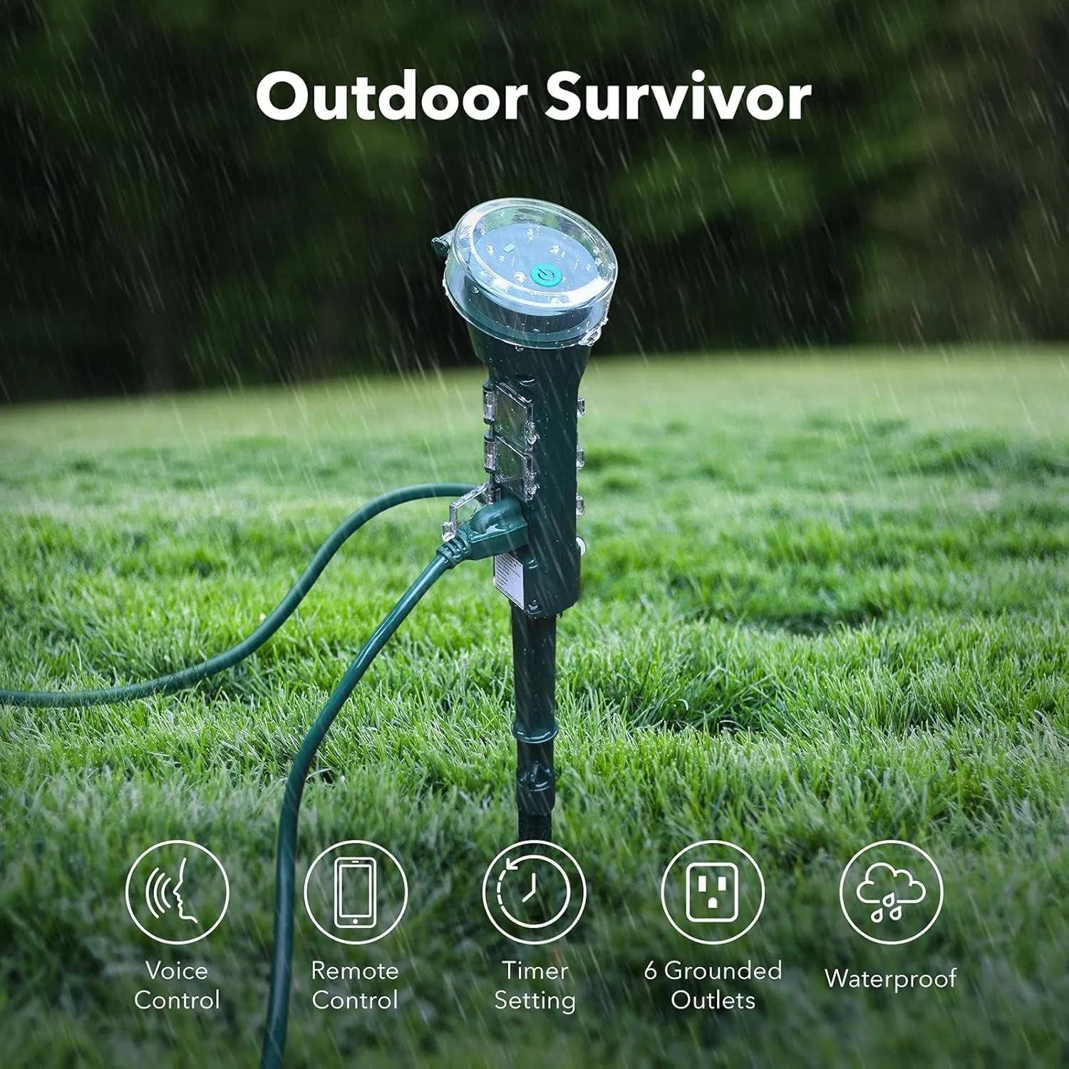 Outdoor Smart Plug Waterproof Wifi Outdoor Outlet Timer with 6 Grounded Outlets, Remote & Voice Control Heavy Duty Yard Stake Plug Compatible with Alexa and Google Assistant No Hub Required