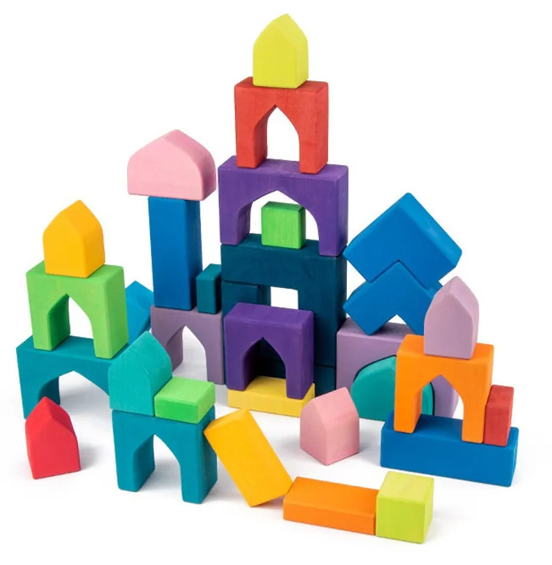 **Pre-order (Ships in 2-3 Weeks)**54 Pcs STAINED Arabian 1001 Nights Inspired Wooden Building Blocks Set with Tray