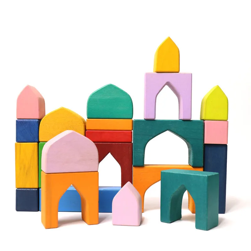 **Pre-order (Ships in 2-3 Weeks)**54 Pcs STAINED Arabian 1001 Nights Inspired Wooden Building Blocks Set with Tray