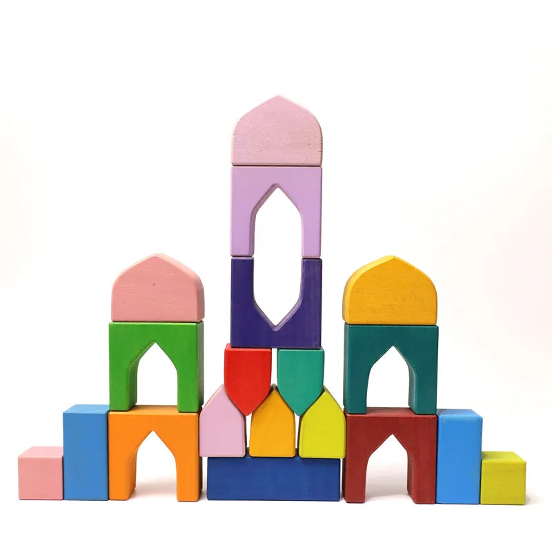 **Pre-order (Ships in 2-3 Weeks)**54 Pcs STAINED Arabian 1001 Nights Inspired Wooden Building Blocks Set with Tray