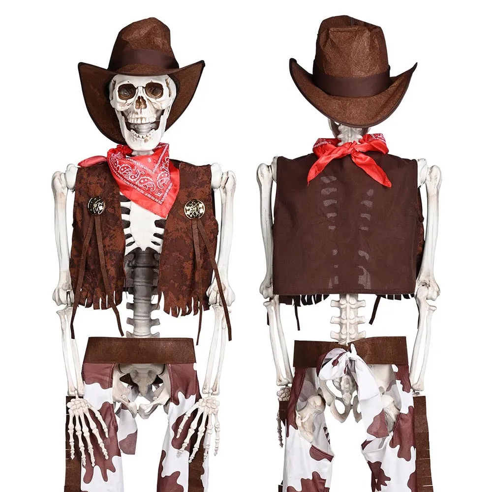 TheLAShop 5.4ft Skeleton with Cowboy Costumes Halloween Props