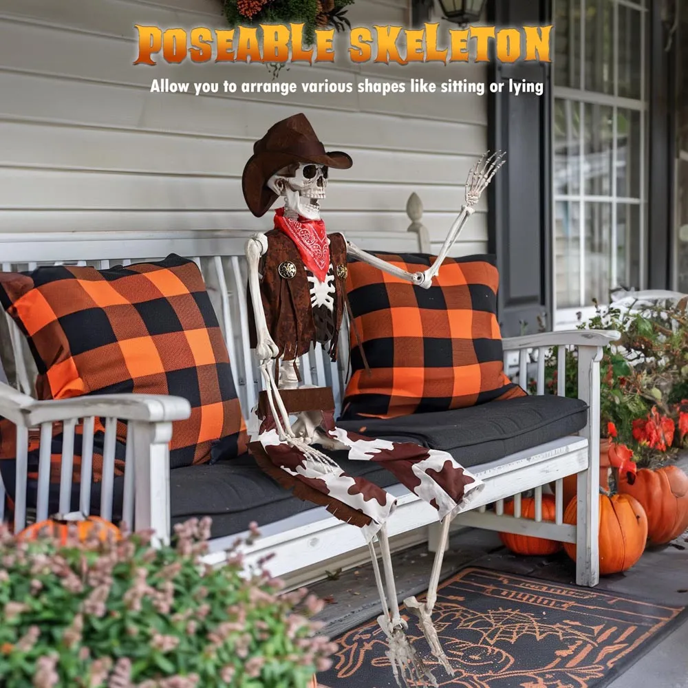 TheLAShop 5.4ft Skeleton with Cowboy Costumes Halloween Props