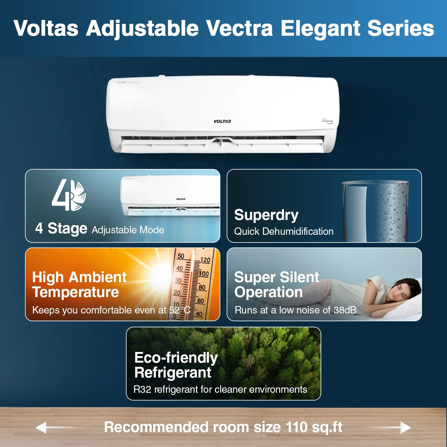 Voltas Adjustable Inverter Split AC, 1 Ton, 3 star - 123V Vectra Elegant