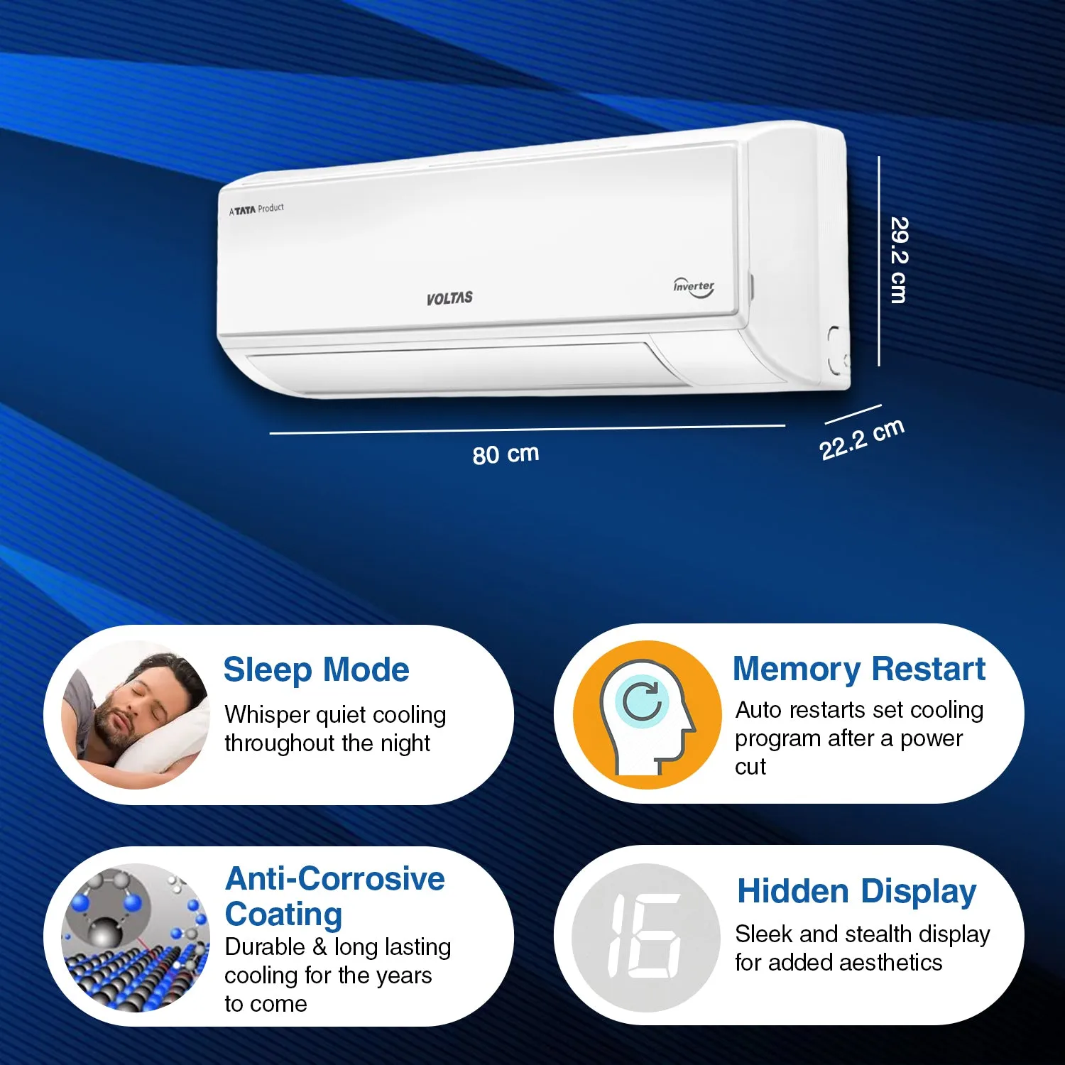 Voltas 1 Ton 5-Star Adjustable Inverter Split Air Conditioner - Model 125V CAW