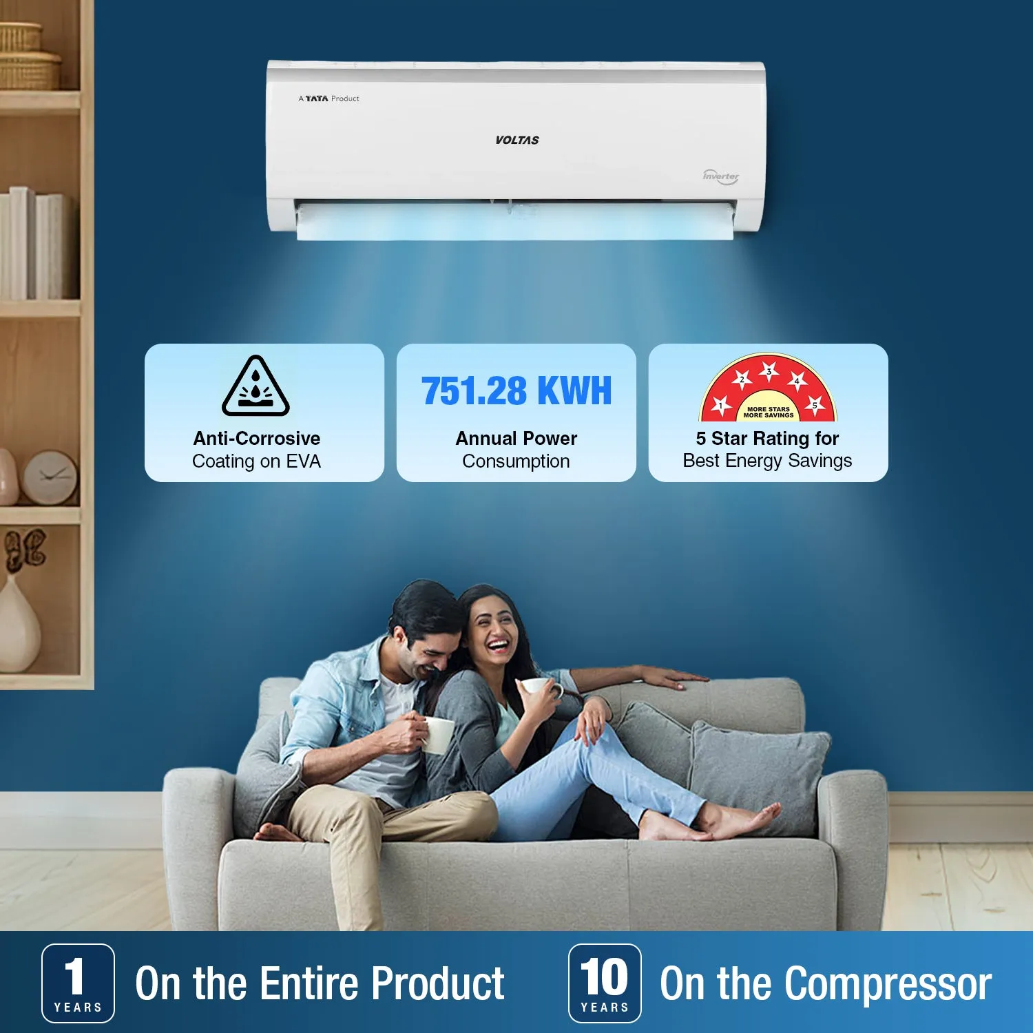 Voltas Vectra Elite 185V 1.5 Ton 5 Star Adjustable Inverter Split AC - Energy Efficient Cooling Solution