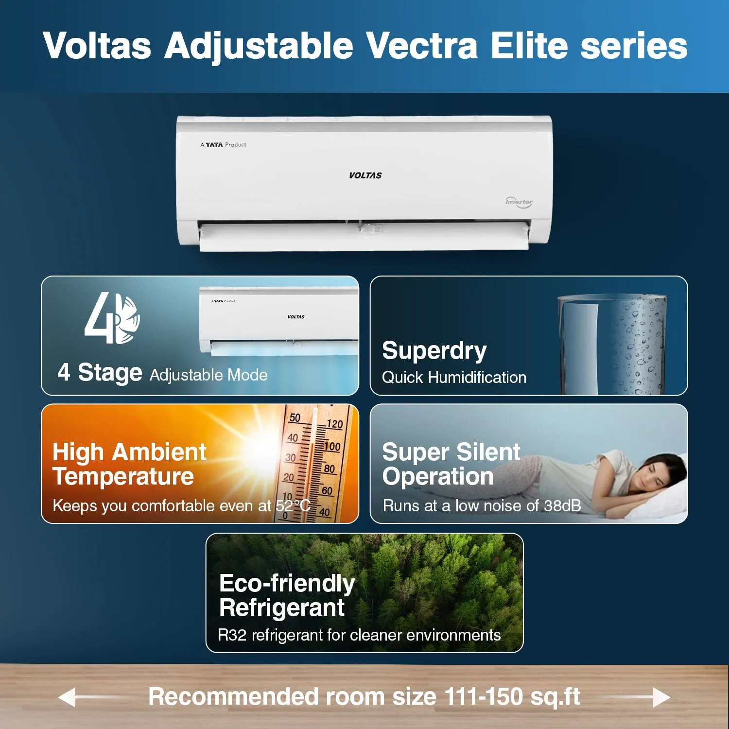 Voltas Vectra Elite 185V 1.5 Ton 5 Star Adjustable Inverter Split AC - Energy Efficient Cooling Solution