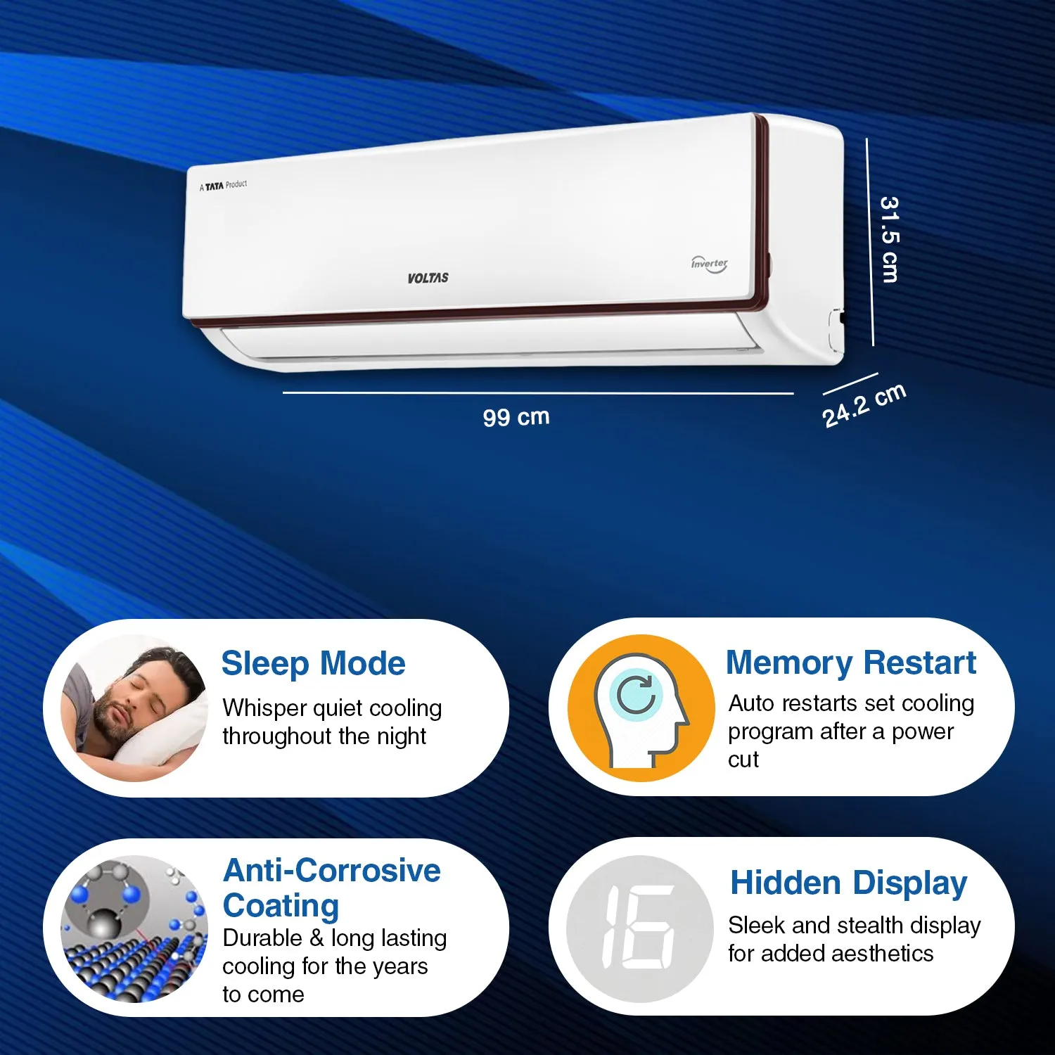 Voltas 2 Ton 3 Star Adjustable Inverter Split AC - 243V CAJ