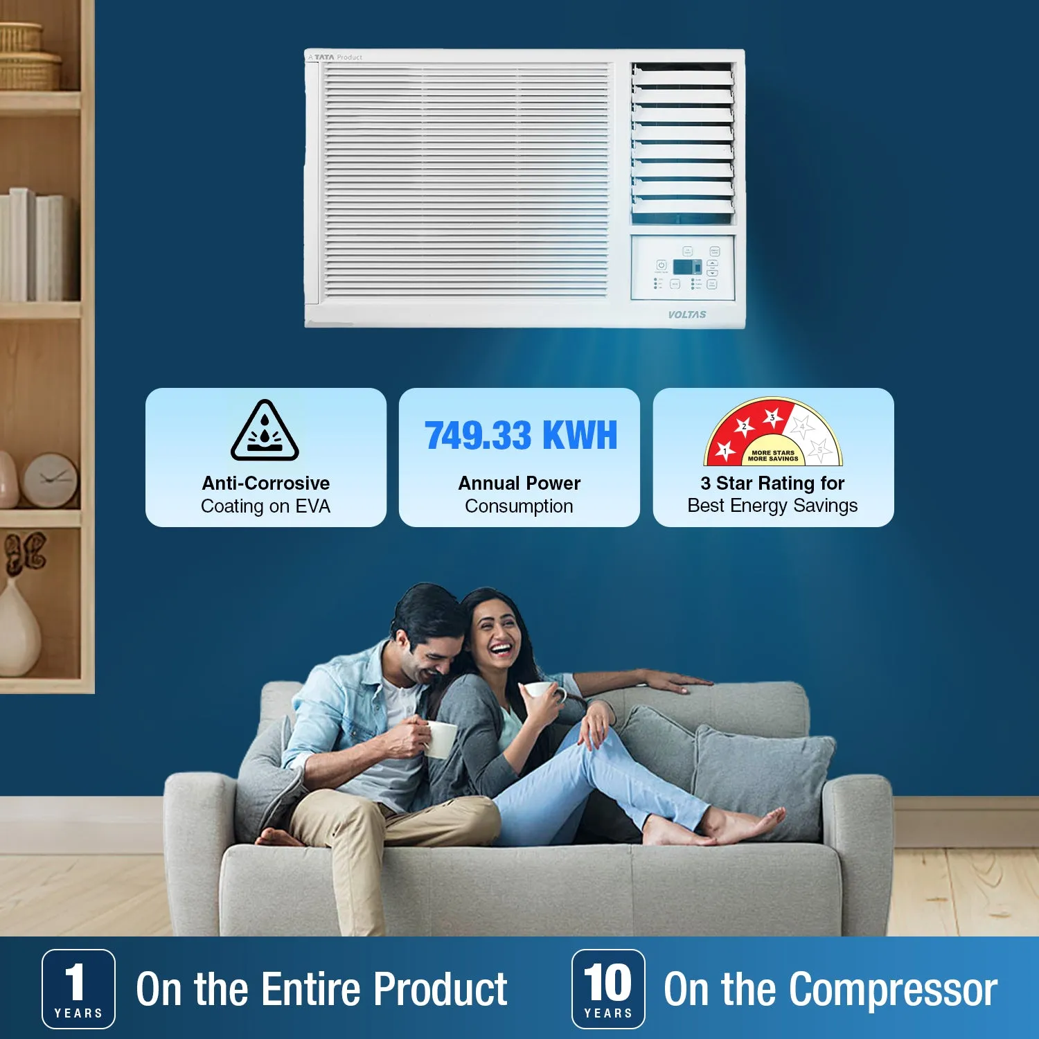 Voltas Fixed Speed Window AC, 1 Ton, 3 star - 123 Vectra Platina