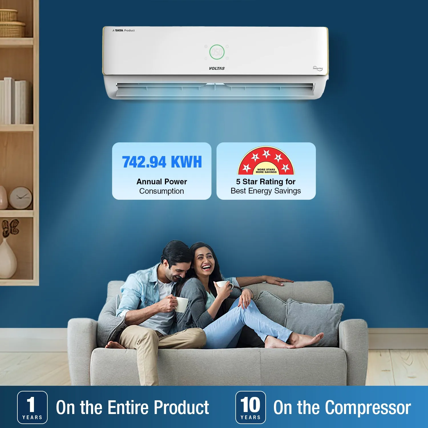 Voltas PureAir Inverter Split AC, 1.5 Ton, 5 star - 185V Verdant Exotica