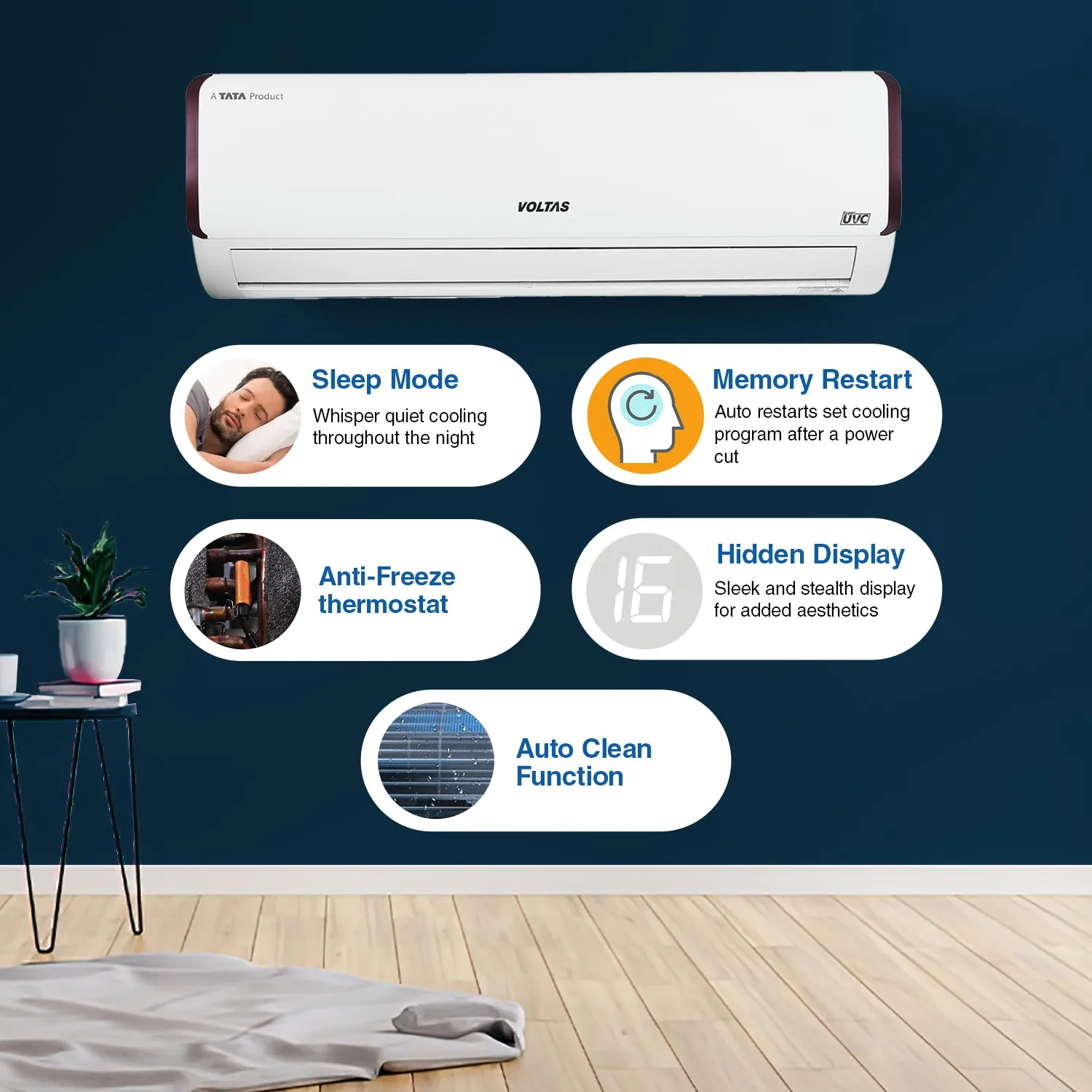 Voltas PureAir Inverter Split AC, 1.5 Ton, 5 star - 185V Verdant Pearl