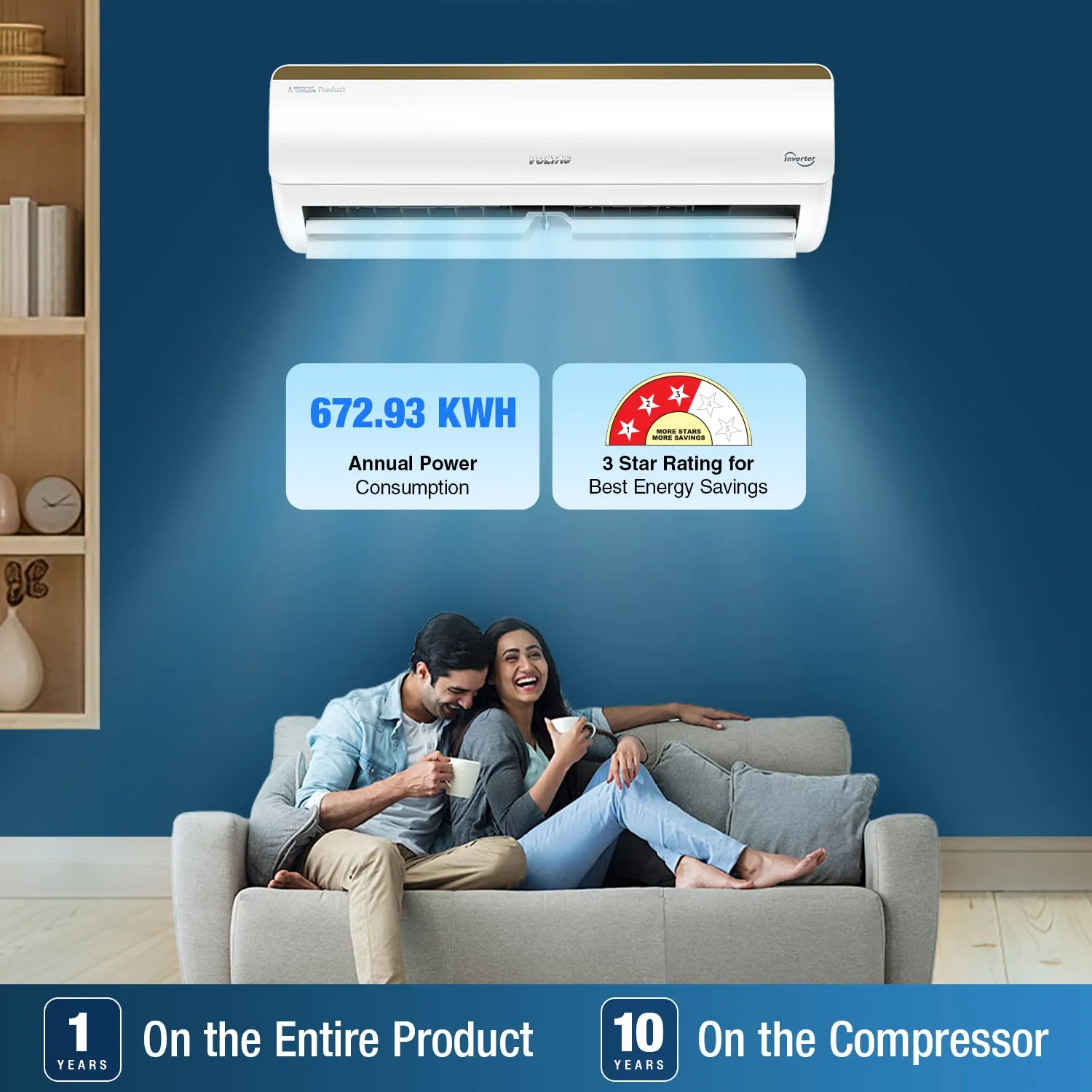 Voltas SmartAir Inverter AC, 1 Ton, 3 star - 123V Vertis Elite Gold